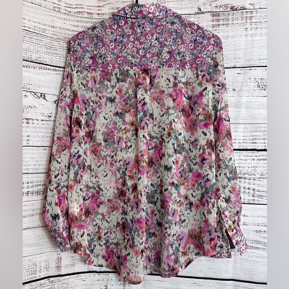 Liverpool Blouse Womens Sz Small Floral Button up chiffon sheer Top long sleeve - Picture 5 of 14